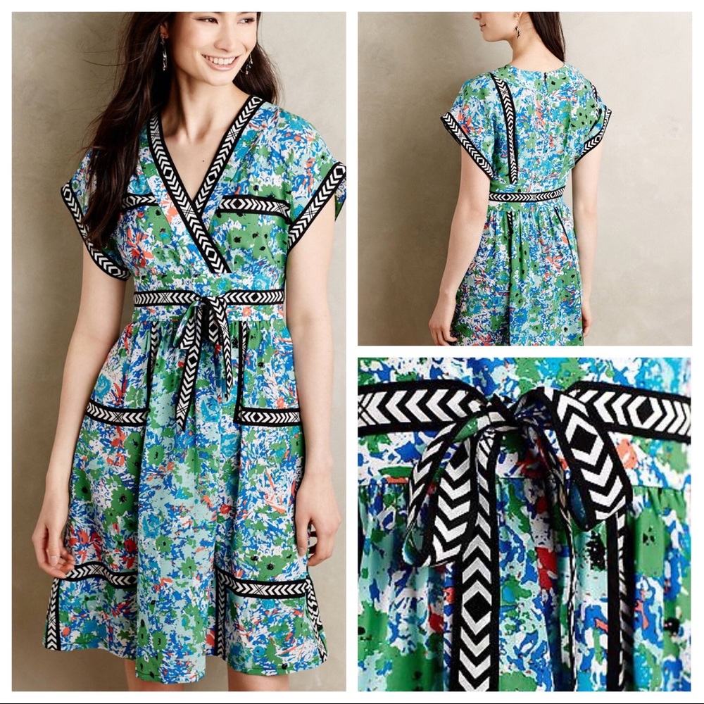 Tracy Reese Garden Glow Silk green graphic dress !